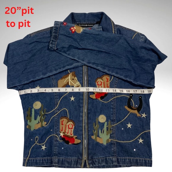 Gordon James Embellished Embroidery 80’s Padded Shoulder Western Denim Jacket - Picture 10 of 16